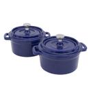 Conjunto de Mini Cocottes Flavehc 0,5 qt em Ferro Fundido Azul, Seguro para Forno Conjunto de Mini Cocottes Flavehc 0,5 qt em Ferro Fundido Azul, Seguro para Forno