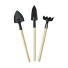 Conjunto de mini ferramentas de metal e madeira para jardim 3pçs