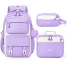 Conjunto de Mochila Escolar Fimibuke Impermeável para Meninas - com Lancheira Roxa