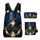 Conjunto de mochilas escolares Attacks Titans Levi, 3 unidades para crianças Conjunto de mochilas escolares Attacks Titans Levi, 3 unidades para crianças
