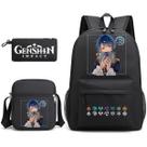 Conjunto de mochilas escolares Genshins, 3 peças com bolsa de ombro e estojo para canetas