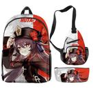 Conjunto de mochilas escolares Genshins Impacts Anime para estudantes, 3 unidades