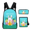 Conjunto de mochilas escolares Happy Easter 3D com estampa de anime para crianças Conjunto de mochilas escolares Happy Easter 3D com estampa de anime para crianças