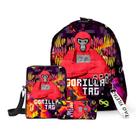 Conjunto de mochilas Gorillas Tags Anime School, 3 unidades com lancheira Conjunto de mochilas Gorillas Tags Anime School, 3 unidades com lancheira