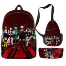 Conjunto de mochilas My Heros Academias Satchel com impressão 3D para crianças