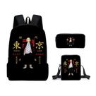 Conjunto de mochilas Tokyo Satchel com impressão 3D Anime School Kids, 3 peças