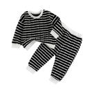 Conjunto De Moda De Inverno Para Meninos, Listras Pretas E Brancas, Top De Manga Comprida E Calças,