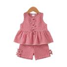 Conjunto De Moda De Verão Para Meninas De 0 a 3 Anos, Top Com Estampa Xadrez E Calças, 2 Peças De