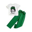 Conjunto De Moda De Verão Para Meninas, Top De Malha Com Estampa De Desenho Animado Minimalista E