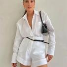 Conjunto De Moda Feminina De Verão Com Camisa De Manga Longa E Botões E Shorts Em 2 Peças