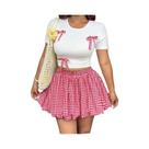 Conjunto De Moda plus Size Primavera Verão Com Saia Curta E Laço Borboleta Em Estampa Xadrez Conjunto De Moda plus Size Primavera Verão Com Saia Curta E Laço Borboleta Em Estampa Xadrez