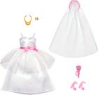 Conjunto de moda, roupas da Barbie, tema de noiva com vestido de noiva Conjunto de moda, roupas da Barbie, tema de noiva com vestido de noiva