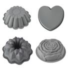 Conjunto de moldes de bolo de silicone de 4 peças para Bundt, Heart e Floral Ca