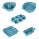 Conjunto de moldes de cozimento de silicone de 5 peças azul, resistente ao calor, não