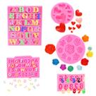 Conjunto de moldes de silicone para letras, números, corações e rosas