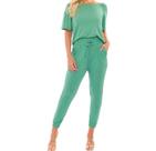 Conjunto de moletinho e calça jogger e camisa manga curta na cor verde esmeralda