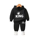 Conjunto De Moletom E Calças Para Menino Com Estampa De Coroa KING, Casual E Esportivo Para