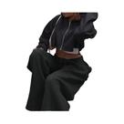 Conjunto De Moletom Feminino Com Capuz E Zíper, Cropped E Calça, 2 Peças, Casual, Outono 2025 Conjunto De Moletom Feminino Com Capuz E Zíper, Cropped E Calça, 2 Peças, Casual, Outono 2025