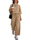 Conjunto de moletom feminino de manga curta Lounge Set TIQOJE com calças largas
