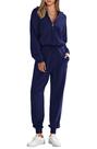 Conjunto de Moletom Feminino PRETTYGARDEN 2 Peças com Zíper Azul Escuro P