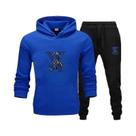 Conjunto De Moletom Masculino Com Capuz Estampado, Tecido Macio, Casual, Streetwear, Fitness,