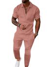 Conjunto de moletom masculino UOUA de 2 peças rosa, manga curta