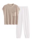 Conjunto de Moletom PRETTYGARDEN com Suéter de Tricô Caqui Branco XXL