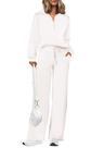 Conjunto de Moletom PRETTYGARDEN XL Branco Blusa com Zíper 1/2 e Calça Pantalona