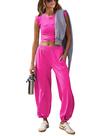 Conjunto de moletom Seetaa para mulheres, treino casual, rosa choque, tamanho S Conjunto de moletom Seetaa para mulheres, treino casual, rosa choque, tamanho S