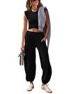 Conjunto de moletom Seetaa para treino casual feminino, preto, tamanho XS