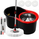 Conjunto de Mopa Giratória e Balde com Espremedor, Sistema 360 com 3 Refis de Mopa de Microfibra e Cabo Extensível de 127 cm para Limpeza de Piso (Preto) Conjunto de Mopa Giratória e Balde com Espremedor, Sistema 360 com 3 Refis de Mopa de Microfibra e Cabo Extensível de 127 cm para Limpeza de Piso (Preto)