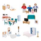 Conjunto de móveis Dollhouse OOOK Wooden com 4 bonecas familiares e cães