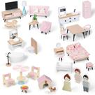 Conjunto de móveis Dollhouse Pithfor Wooden com 7 quartos e 3 bonecas