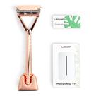 Conjunto de navalhas Leaf Shave The Leaf Razor em ouro rosa com suporte e muito mais Conjunto de navalhas Leaf Shave The Leaf Razor em ouro rosa com suporte e muito mais