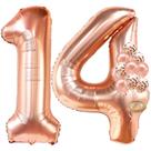 Conjunto de números de balão KatChon Rose Gold 14 para 14º aniversário Conjunto de números de balão KatChon Rose Gold 14 para 14º aniversário