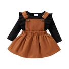 Conjunto De Outono Para Meninas De 0 a 1 Ano Com Saia De Alça Café E Blusa De Manga Longa,