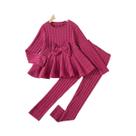 Conjunto De Outono Para Meninas Em Duas Peças, Blusa De Manga Longa Com Laço, Calças Simples Estilo Conjunto De Outono Para Meninas Em Duas Peças, Blusa De Manga Longa Com Laço, Calças Simples Estilo