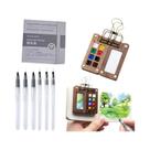 Conjunto De Paleta De Aquarela Portátil Mini Para Crianças, Caixa De Pintura Em Madeira, Presente