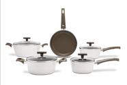 Conjunto de Panela brinox 5 Peças com indução revestimento Cerâmica life cor nata linha orgânica box