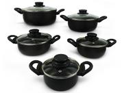 Conjunto De Panela Caçarola 5 Peças Antiaderente Com Tampa de Vidro Preto