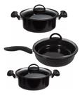Conjunto De Panelas 3 Peças Cooktop Elétrico Indução Lenha e Gás Tampa Vidro