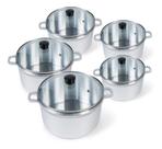 Conjunto De Panelas Alumínio Fundido Polida Tampa Vidro Cava 5pc