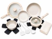 Conjunto de Panelas Antiaderentes 5 Peças Com Cabo Removivel e Kit De Utensilios