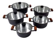 Conjunto De Panelas Caçarolas Cava 5 Peças Tampa De Vidro Craqueada