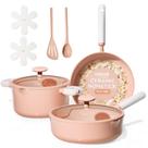 Conjunto de Panelas CAROTE 9 Peças Cerâmica Antiaderente Rosa