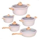 Conjunto de Panelas Cerâmica Antiaderente Jogo de 5 Peças Granito Serve Para Fogão Indução, Fogão a Gás, Cor Bege