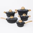 Conjunto de Panelas Cerâmica Antiaderente Jogo de 5 Peças Granito Serve Para Fogão Indução, Fogão a Gás, Cor Preto