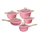 Conjunto de Panelas Ceramica Antiaderente Jogo de 5 Peças Granito Serve Para Fogão Indução, Fogão a Gás Cor Rosa