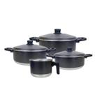 Conjunto de Panelas com 3 Caçarolas e 1 Canecão Fervedor em Alumínio PFOA PTFE Free Várias Cores
