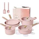 Conjunto de Panelas de Cerâmica CAROTE Antiaderente, 14 Peças, Livre de Tóxicos e PFAS, Compatível com Lava-louças, Conjunto para RV/Camping, Panelas com Tampas, Rosa Blush